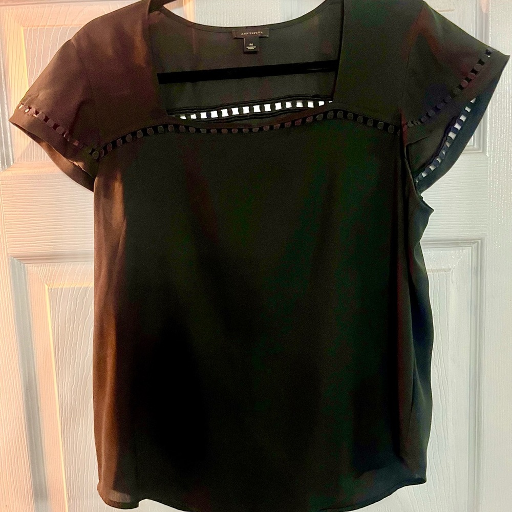 Ann Taylor Black Blouse with Square Neckline
